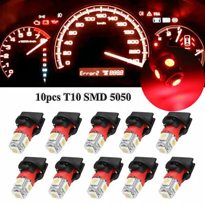 10x Red T10 SMD 194 LED Bulbs For Instrument Gauge Cluster Dash Light Socket Kit • $16.42