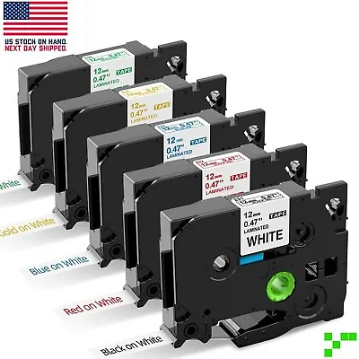 5x Tape For Brother P-Touch TZe Label Maker 12mm Black/Red/Blue/Green/Gold Print • $10.95