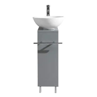 Small Light Gray Finish Stand Pedestal Bathroom Vanity White Ceramic Vessel Sink • $299