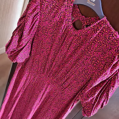 Fab NEXT Pink Animal Print High Neck Fit & Flare Midi Dress Size 20 • $12