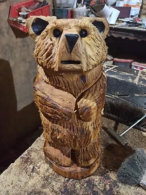 Chainsaw Carving Bear Great Gift Idea Elm Wood Home Garden  Sculpture Art Craft  • £75