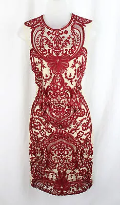 Naeem Khan Women's Red Floral Beaded Embroidered Silk Mini Dress Size 6 • $299