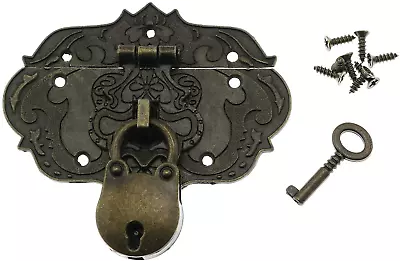 Antique Embossing Decorative Brass Hasp Clasp Latch Lock With Screws For Jewelry • $9.39