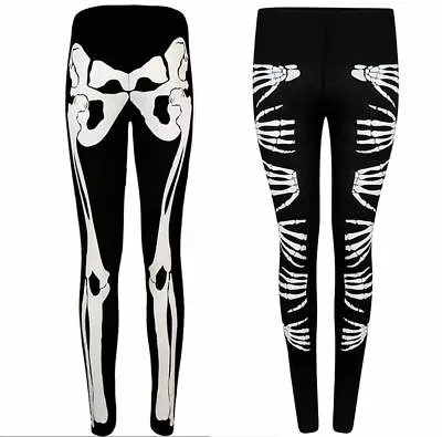 £3.95 • Buy Women's Ladies Gothic Skeleton Bone Halloween Printed Pants Leggings 8-22