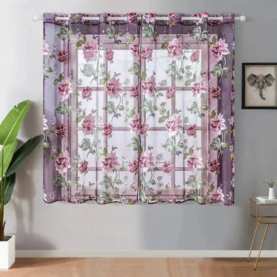 Sheer Voile Tulle Curtains Living Room Bedroom Window Drape Panel Pattern Flower • £4.03