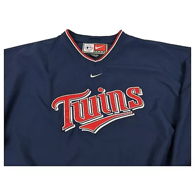 Nike MLB Minnesota Twins Center Swoosh Pullover Jacket Blue Mens Size XXL • $37.97