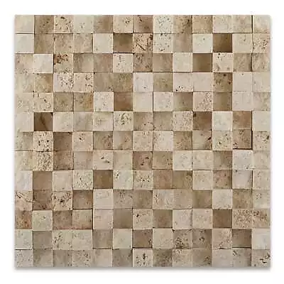 1 X 1 Ivory Travertine HI-LOW Split-Faced Mosaic Tile • $22.99