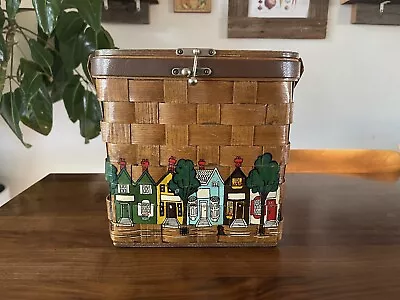 Vintage  Caro Nan Perkins Timberlake Woven Wooden Purse Small Picnic Basket! • $20