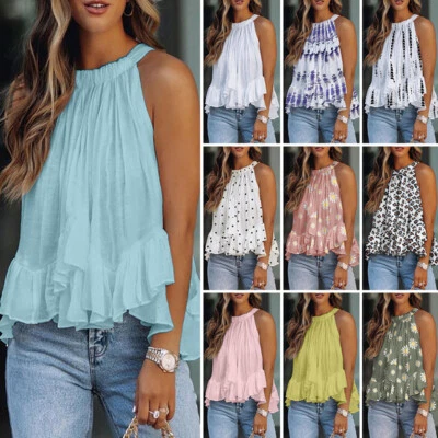 £10.99 • Buy Women's Halter Neck Sleeveless Vest Tops Ladies Casual Loose Ruffle Tank T Shirt