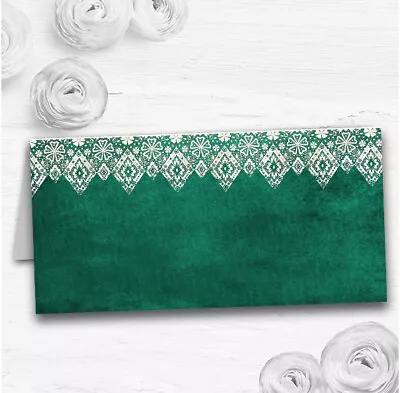 Teal Green Old Paper & Lace Effect Wedding Table Seating Name Place Cards • £6.95