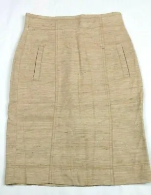 ANN TAYLOR Women's Skirt Sz 2 Beige Silk Lined Pencil Straight • $15