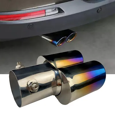 Car Auto Dual Exhaust Pipe Tailpipe Tail Muffler Tip Throat Stainless Steel • $18.99