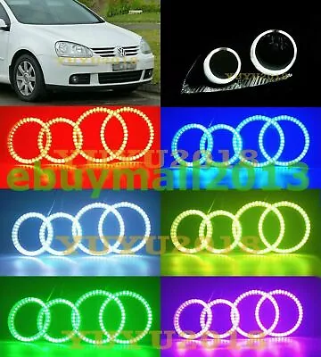 BT Clear RGB Halo Ring Angel Eyes For VW Golf Jetta MK5 GTI R32 04-09 Flash DRL • $62.91