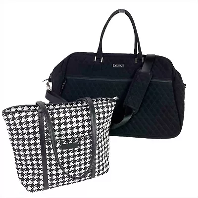 Vera Bradley Quilted Classic Black Duffel Bag And Tote Travel Weekender Set • $126