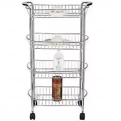 4 Tiers Chrome Vegetable & Fruit Trolly Basket Kitchen Storage Diy Rack Onwheels • £14.99