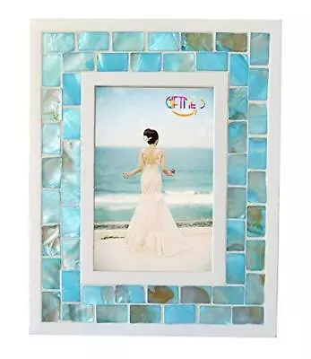 GIFTME 5 Picture Frame 5x7 Mother Of Pearl Mosaic Photo FrameBeach Tabletop Or • $27.49