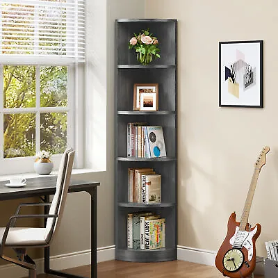 5 Tier Corner Shelf Industrial Corner Bookshelf Bookcase With Open Storage Shelf • $59.99