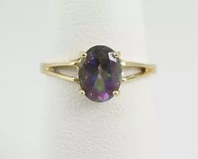 14K Yellow Gold Ladies Sz 4.75 Oval Faceted Mystic Topaz Ring 1.6g • $139.99