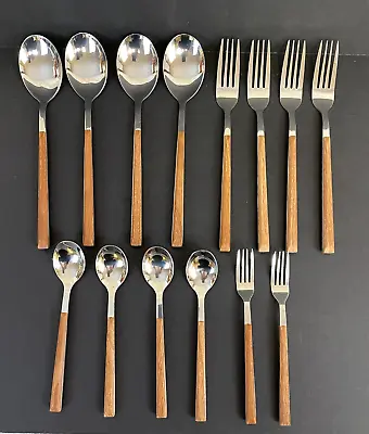 Vintage MCM 14-Piece Wooden Long Handled Flatware Silverware Forks & Spoons EUC • $29.99