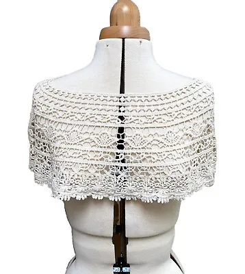 Ivory Cotton Crochet Lace Collar Motif Embroidered Floral Lace Collar Applique • £10.99