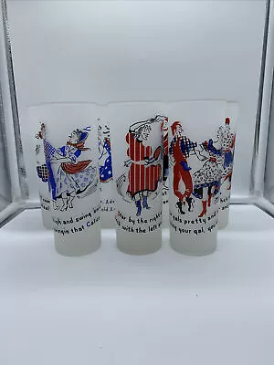 Set Of (7) Vintage Frosted 7   Square Dancing Theme  Glasses • $22.49