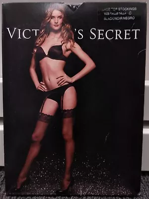 NEW Victoria's Secret LACE TOP STOCKINGS - Size C - Black THIGH HIGH PANTYHOSE • $17