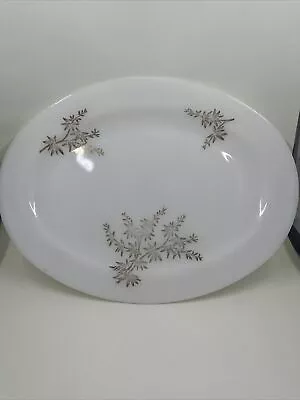 Vintage Federal Milk Glass Golden Glory Bamboo Oval Serving Platter • $17.99