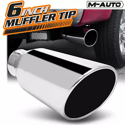 Chrome 15  Slant Exhaust Pipe Tail 4 Inlet 6 Outlet Muffler Digonal Cut Roll Tip • $37.99