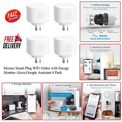 $82.99 • Buy Meross Smart Plug WiFi Outlet With Energy Monitor Alexa Google Assistant 4 Pack