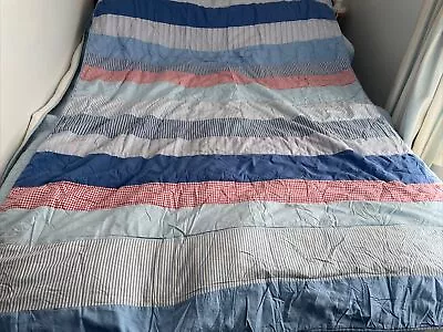 Laura Ashley Nautical Bed Spread Throw Cover Blue Red White Striped Cotton Set 8 • £35