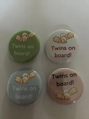 4 X  BABY TWINS ON BOARD 32mm BADGES • £3.99