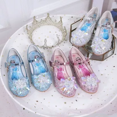 Frozen2 Kids Elsa Princess Shoes Girls Party Sequins Crystal Glitter Fancy Dress • £3.59