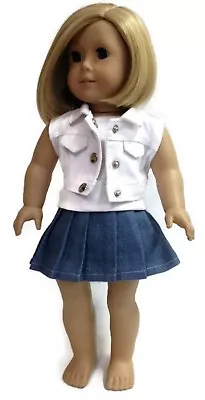 White Vest Pleated Skirt & White Tank Top For 18  American Girl Doll Clothes  • $12.94