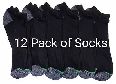 Burlington Men's Comfort Athletic Thick No Show Socks 12 Pairs Large 6-12 Black • $36.99