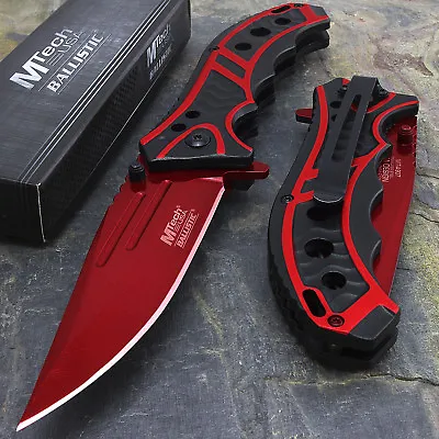 MTECH USA 8.25  RED SPRING ASSISTED TACTICAL FOLDING POCKET KNIFE EDC Open • $12.95