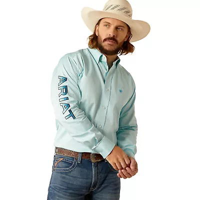 Ariat Men's Team Logo Light Aqua Twill Fitted Shirt 10048717 • $64.97