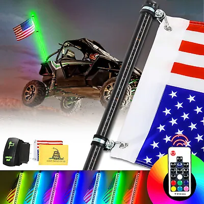 RGB 3ft Spiral LED Whip Light Antenna W/ Flag For UTV ATV Accessories RZR Can-Am • $43.99