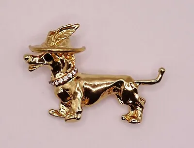 £5 • Buy Gold Dachshund Sausage Dog Feather Hat Fashion Brooch Pin Brand New FREE P&P