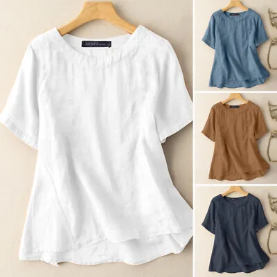 Summer Women Round Neck Short Sleeve Casual T-shirt Loose Solid Tops Shirt Tee • £11.99