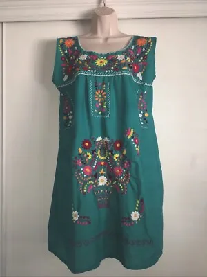 Mexican Peasant Dress/Aqua--sleeveless-42” Bust • $26