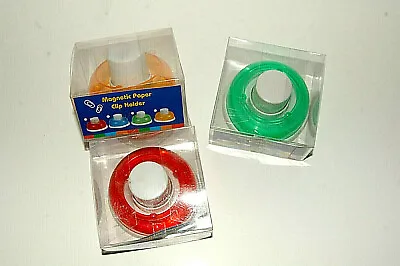 Magnetic Paper Clip Holders X 3. Red Green & Yellow. Plastic Push-in Desk Tidys • £6.45