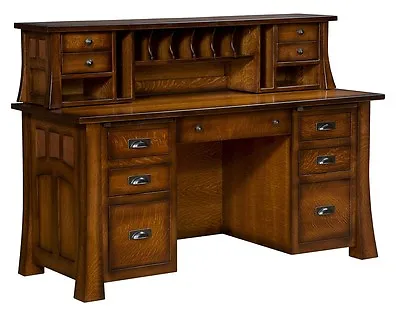 Amish Computer Desk Hutch Topper Solid Wood Home Office Furniture File Mission • $6435