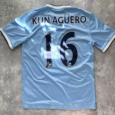Sergio Aguero Manchester City 13/14 Home Size L Nike Soccer Jersey Original • $306