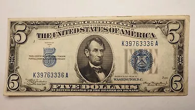 1934 A - 5 Dollar Silver Certificate (blue Seal) - Free Shipping! - #0289 • $25