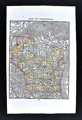 1884 Rand McNally Map - Wisconsin - Madison Milwaukee Green Bay Apostle Islands • $9.99