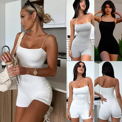 Womens Summer Beach Strappy Bodysuit Stretch Leotard Romper Jumpsuit Hotpants UK • £7.79