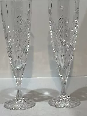 Set 2 MIKASA Christmas Tree Crystal 8 1/2  Clear Champagne Flutes • $32.99