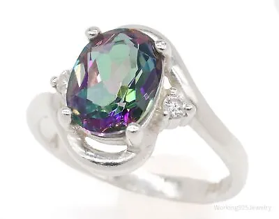 Vintage Mystic Topaz Cubic Zirconia Sterling Silver Ring - Size 6 • $75