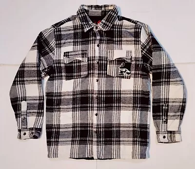 Y2K VTG Medium Metal Mulisha Trucker Plaid Flannel Shirt Sherpa Snap Front • $59.99