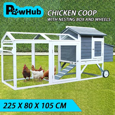 PawHub Large Wooden Chicken Coop Rabbit Hutch Hatch Box W/ Wheels Run • $289